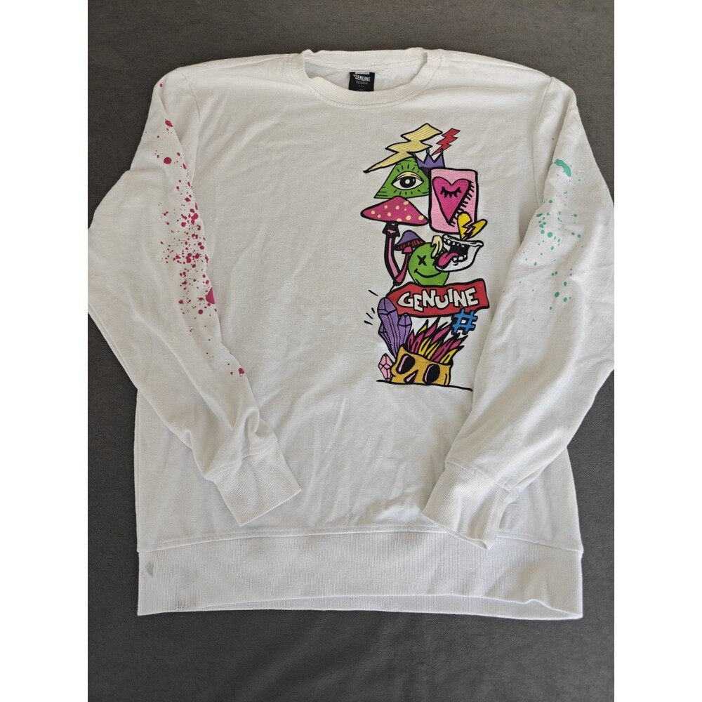 Genuine Authentic Garments Sweatshirt Men's 2XL White Graphic Crewneck Streetwea